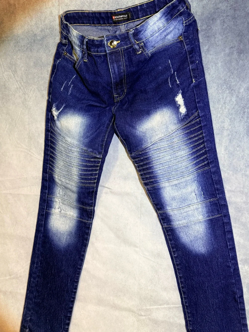 South Pole Men’s Blue Moto Ribbed Skinny Jeans